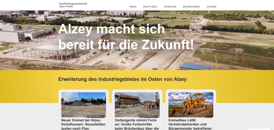 Die Startseite der neuen Homepage der Erschließungsgesellschaft Alzey (EGA).